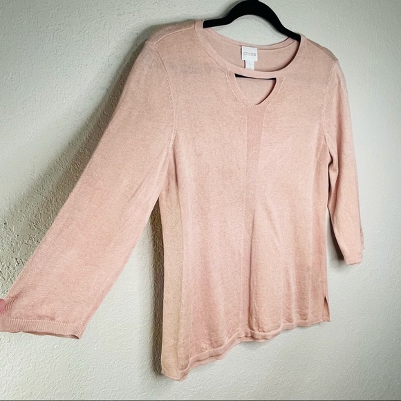 Chico's 3/4 Sleeve Cutout Blouse Light Pink M/8 - Picture 3 of 12